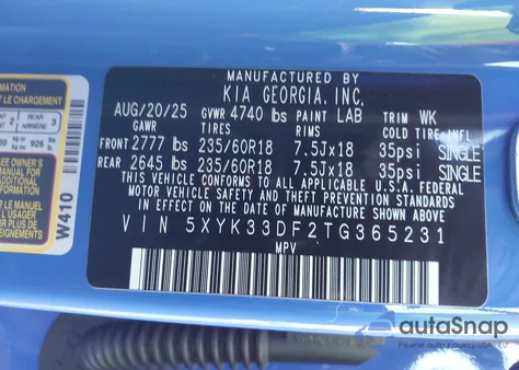 2026 Kia Sportage Ex z USA, uszkodzony, nr VIN 5XYK33DF2TG365231